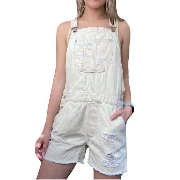 american eagle white overalls